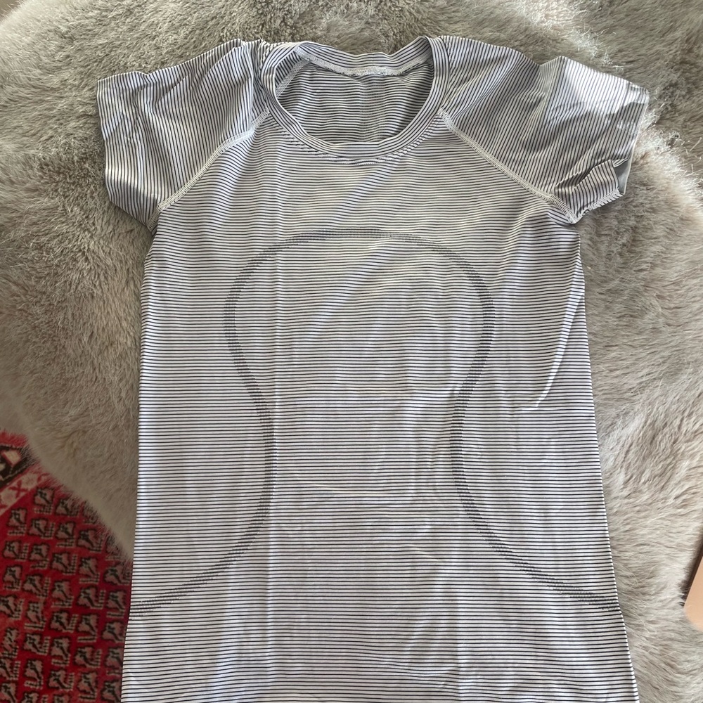 Black and white striped Lulu Lemon short sleeved top